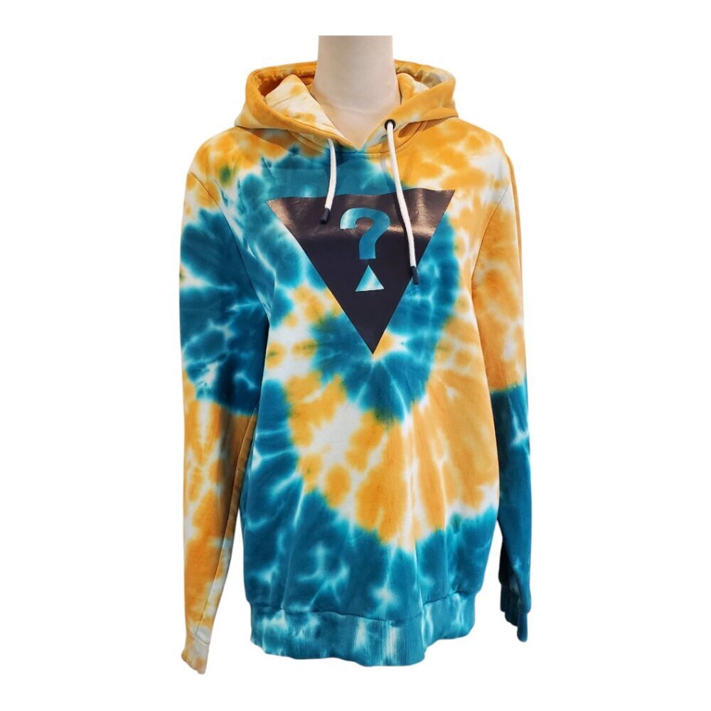 GUESS Men's Pullover Hoodie w/Drawstring Tie Dye Blue & Yellow Cotton
